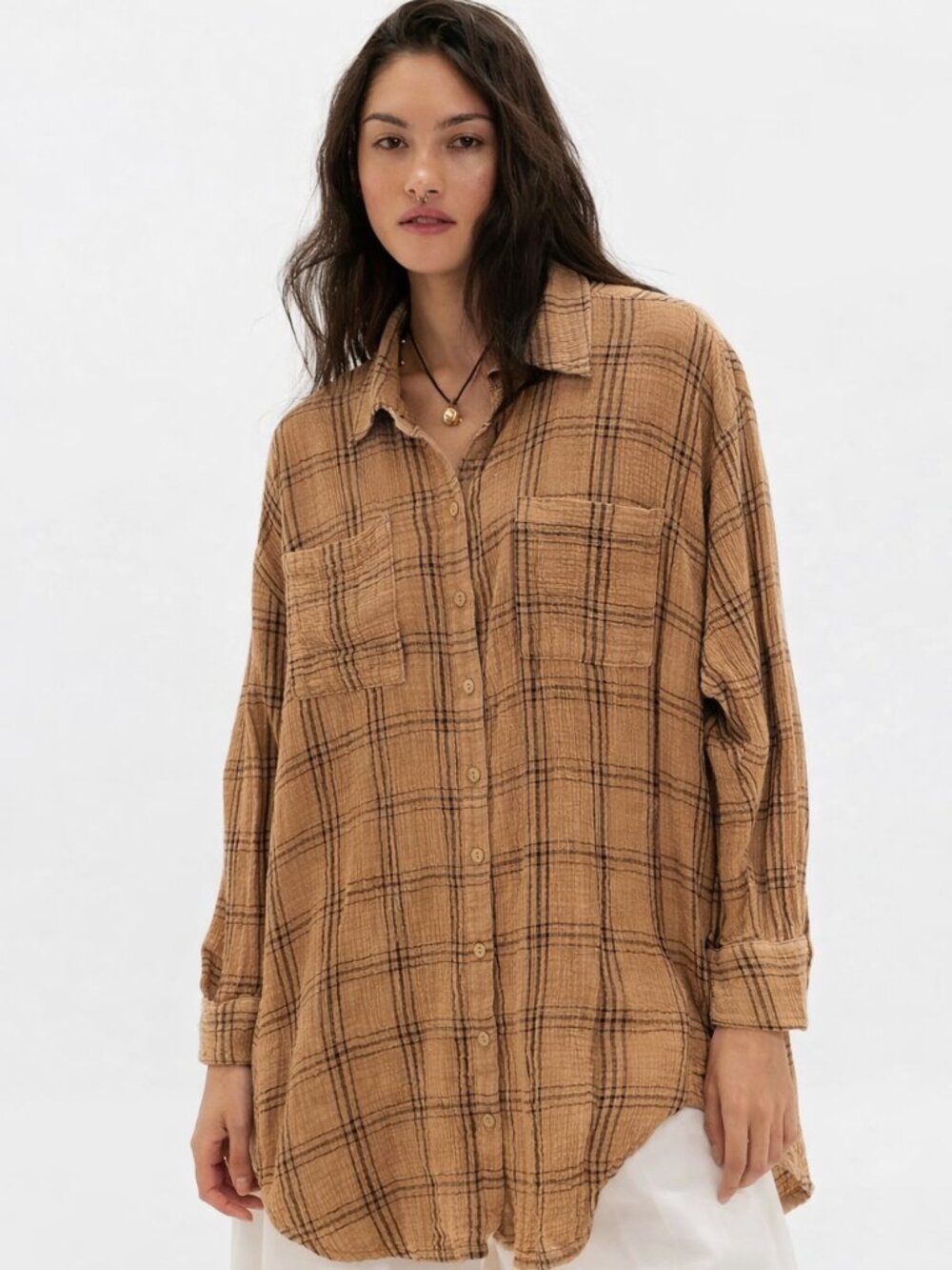 EASEL PLAID OVERSIZED BUTTON DOWN SHIRT NWT